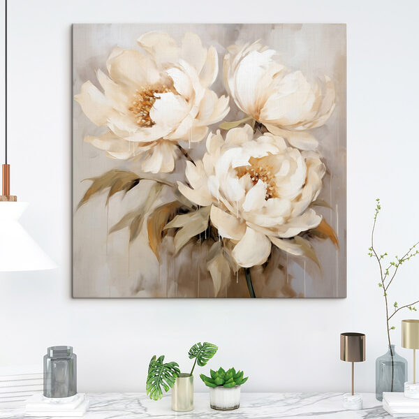 Schilderij van witte bloemen Schilderij van witte bloemen