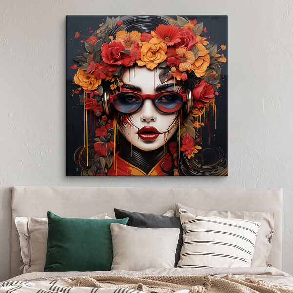 Woman with flowers in her hair and glasses Woman with flowers in her hair and glasses