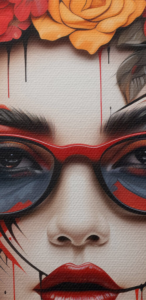 Woman with flowers in her hair and glasses Woman with flowers in her hair and glasses