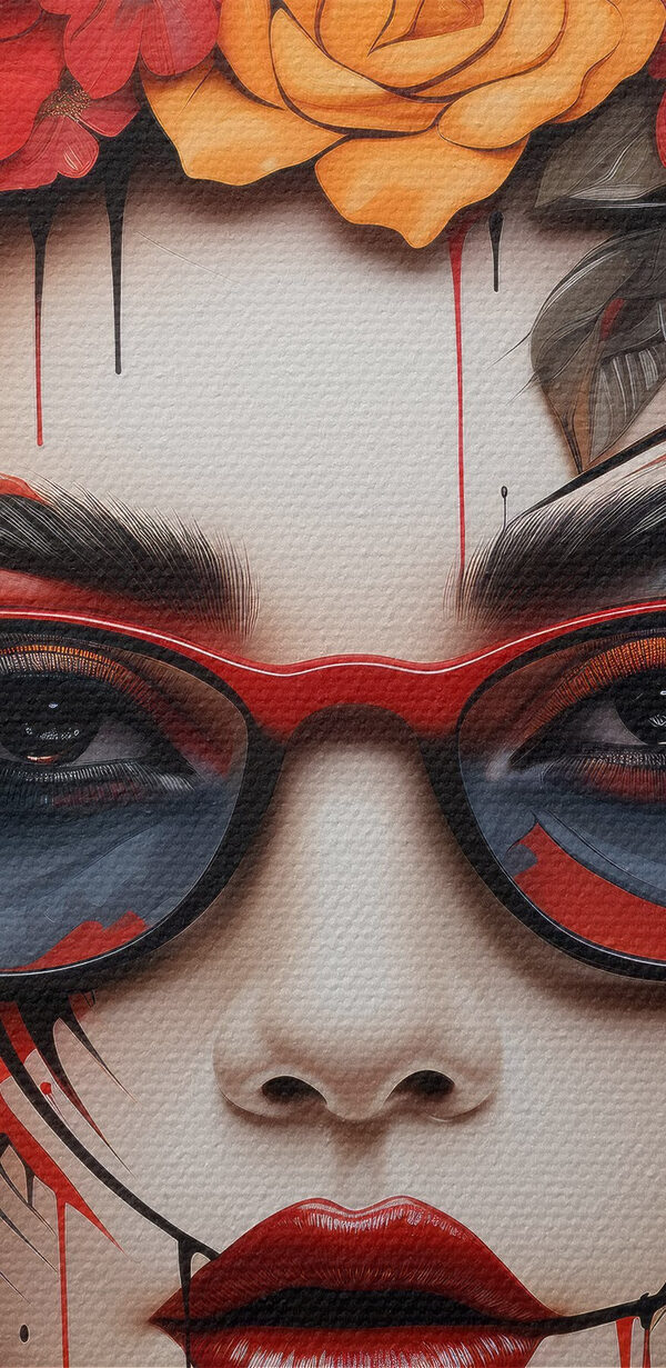 Woman with flowers in her hair and glasses Woman with flowers in her hair and glasses