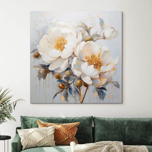 Schilderij van witte bloemen Schilderij van witte bloemen