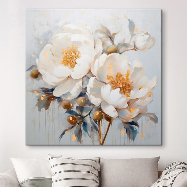 Schilderij van witte bloemen Schilderij van witte bloemen