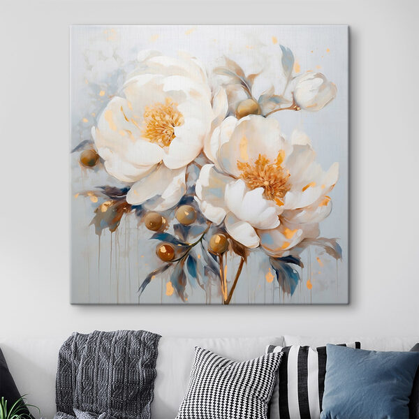 Schilderij van witte bloemen Schilderij van witte bloemen