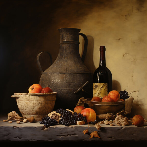 Stilleven met fruit en een fles Stilleven met fruit en een fles