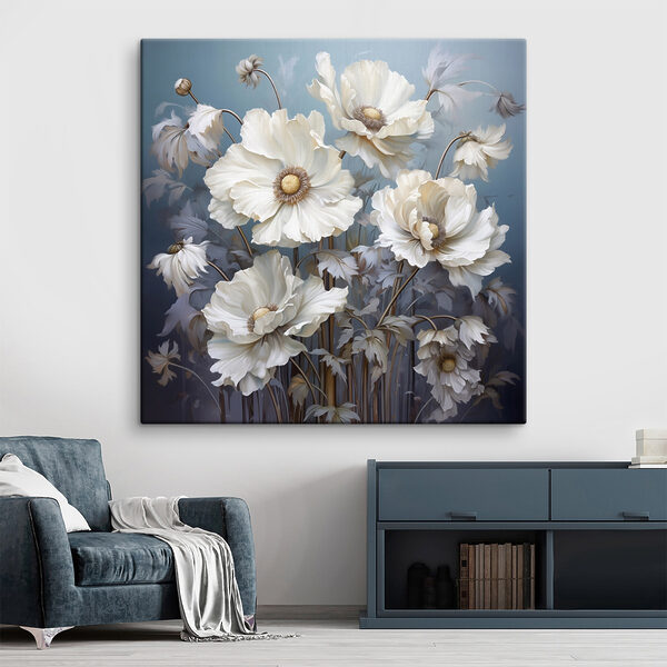 Schilderij van witte bloemen Schilderij van witte bloemen