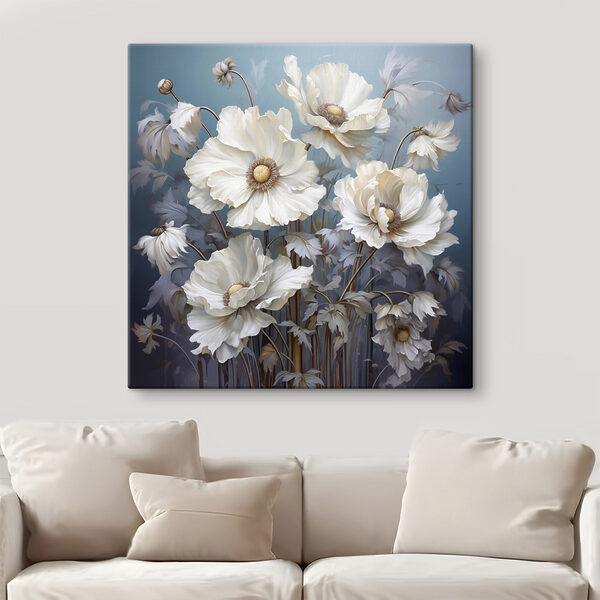 Schilderij van witte bloemen Schilderij van witte bloemen
