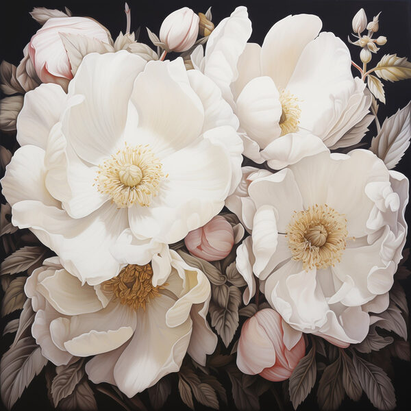 Schilderij van witte bloemen Schilderij van witte bloemen
