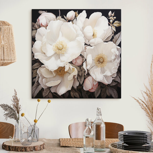 Schilderij van witte bloemen Schilderij van witte bloemen