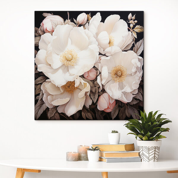 Schilderij van witte bloemen Schilderij van witte bloemen