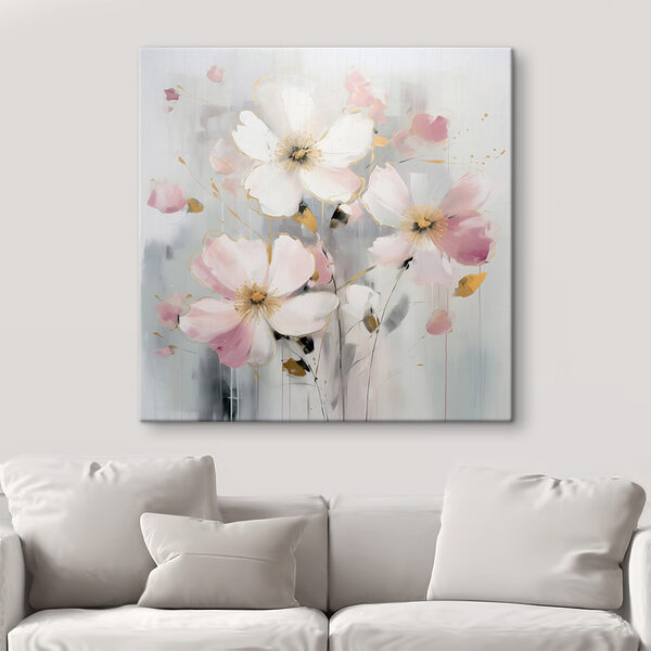Schilderij van bloemen op een grijze achtergrond Schilderij van bloemen op een grijze achtergrond