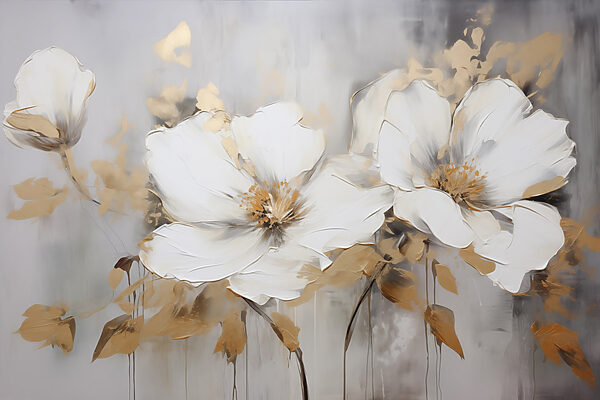 Schilderij van witte bloemen Schilderij van witte bloemen