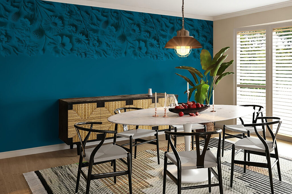 Blue background with flowers and leaves Blue background with flowers and leaves