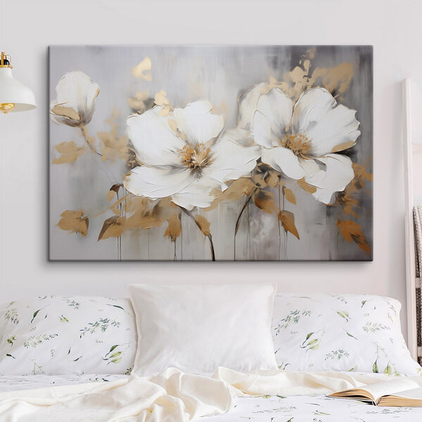 Schilderij van witte bloemen Schilderij van witte bloemen