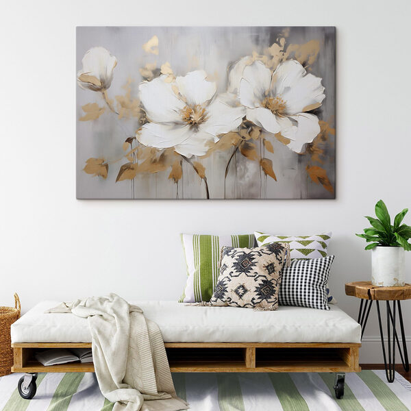 Schilderij van witte bloemen Schilderij van witte bloemen