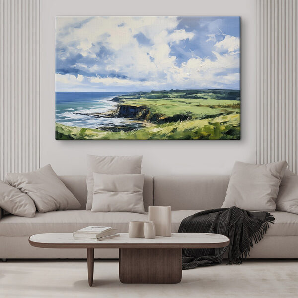 Schilderij van een landschap met een klif en water Schilderij van een landschap met een klif en water