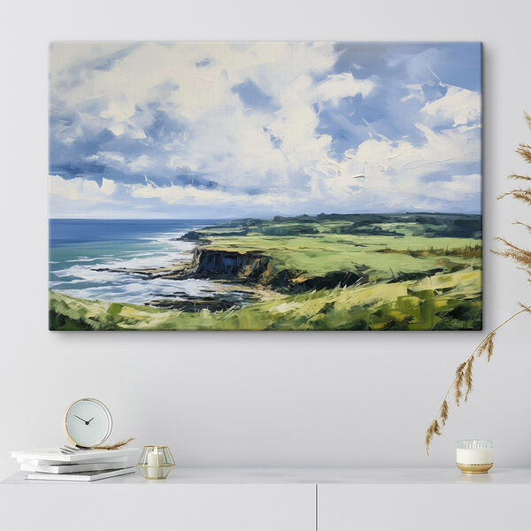 Schilderij van een landschap met een klif en water Schilderij van een landschap met een klif en water