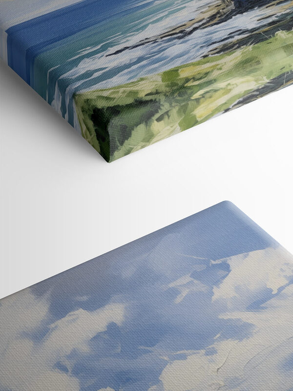 Schilderij van een landschap met een klif en water Schilderij van een landschap met een klif en water
