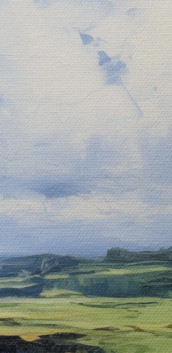 Schilderij van een landschap met een klif en water Schilderij van een landschap met een klif en water