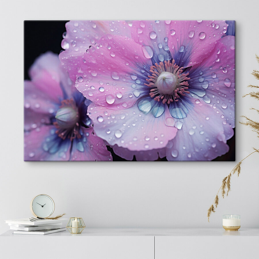 Delicate bloemen versierd met waterdruppels