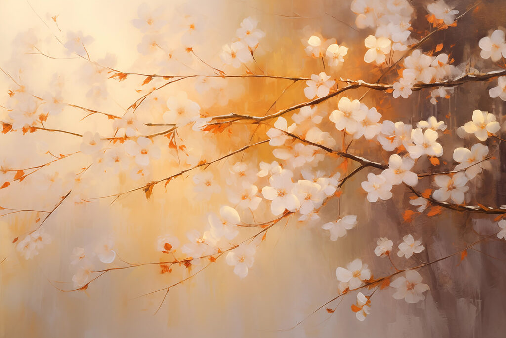 Tree branch with white flowers