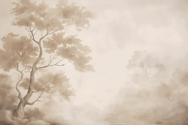 Tree in fog with water