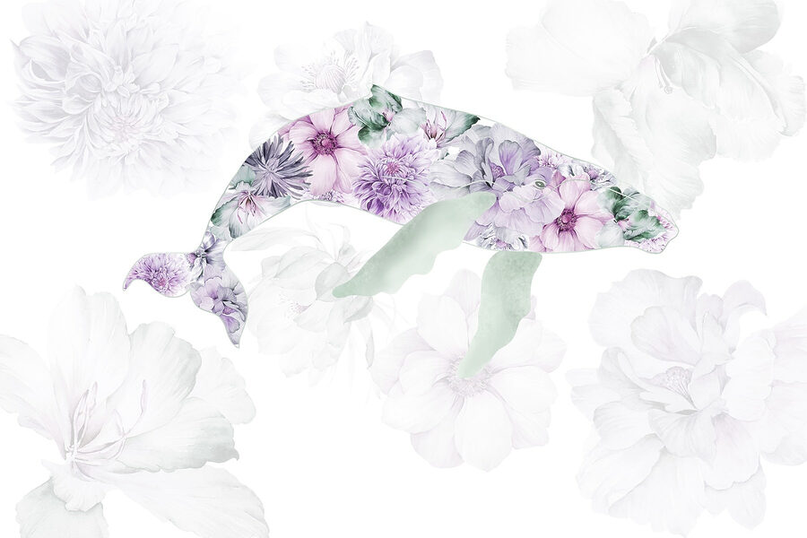 Dolfijn met bloemen erop
