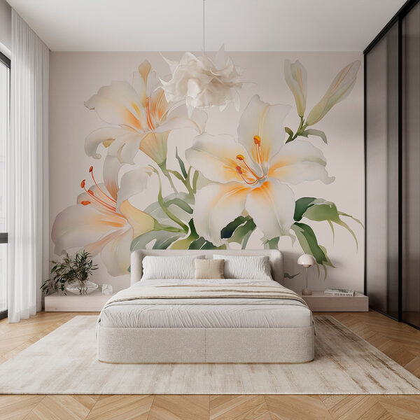 Groep witte bloemen Fotobehang Groep witte bloemen