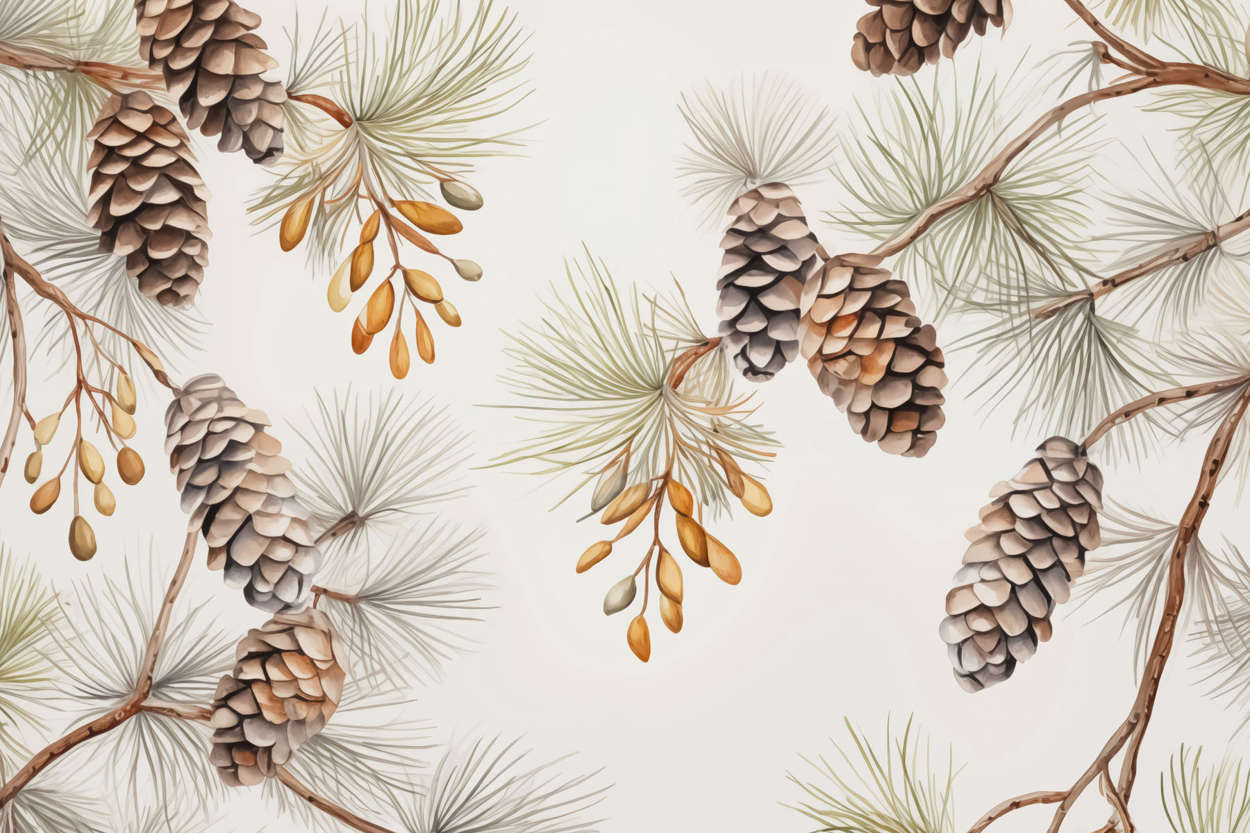 Pattern of pine cones and needles