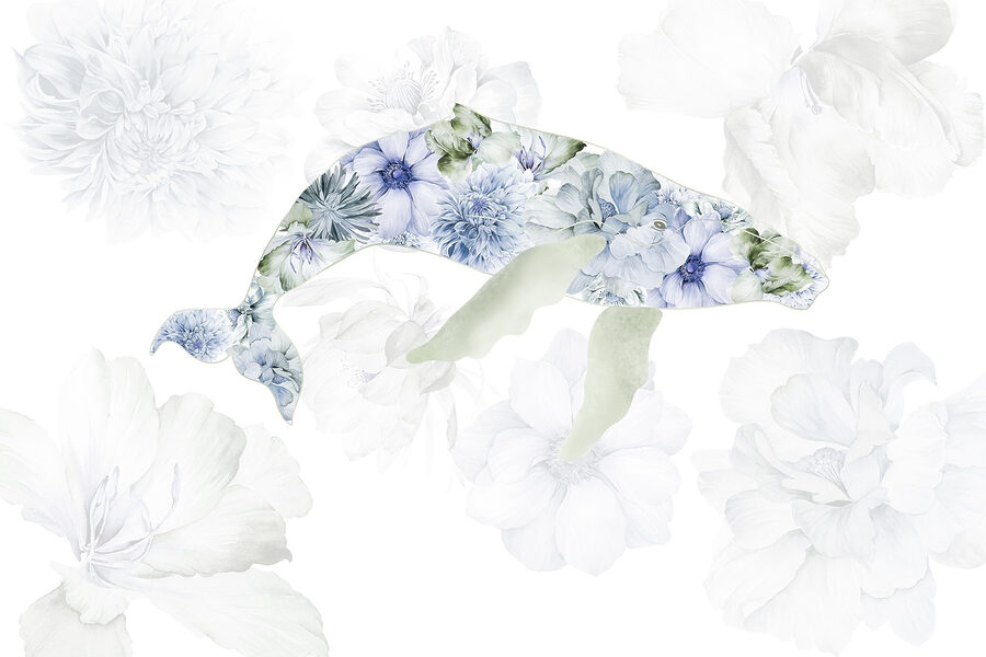 Walvis met bloemen erop