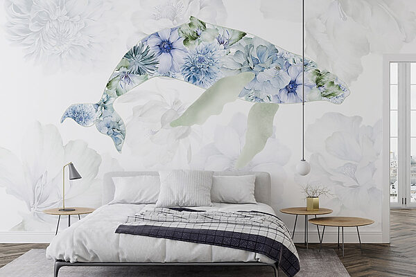 Walvis met bloemen erop Walvis met bloemen erop