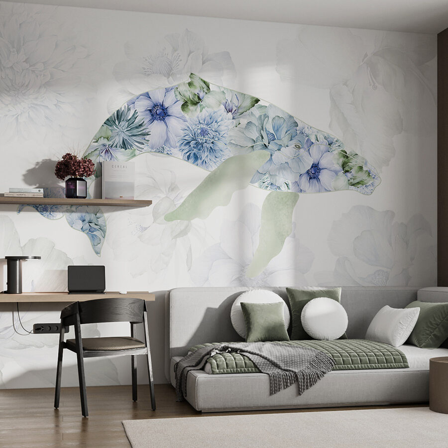 Walvis met bloemen erop