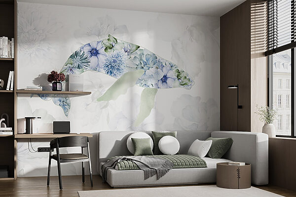 Walvis met bloemen erop Walvis met bloemen erop