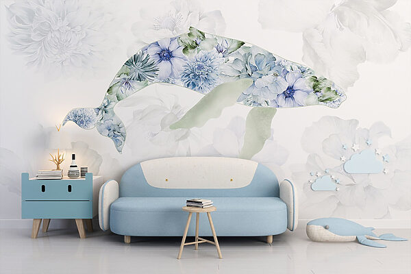 Walvis met bloemen erop Walvis met bloemen erop