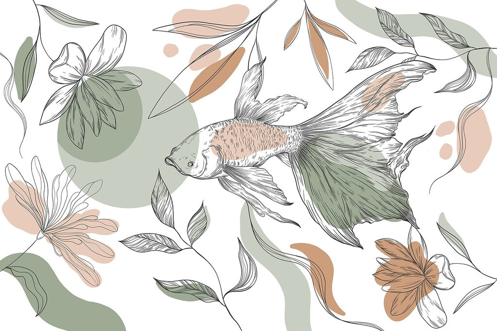 Vissen en planten op een witte achtergrond Vissen en planten op een witte achtergrond