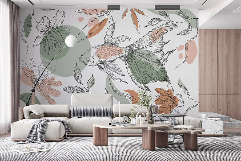 Fish and plants on a white background Fish and plants on a white background