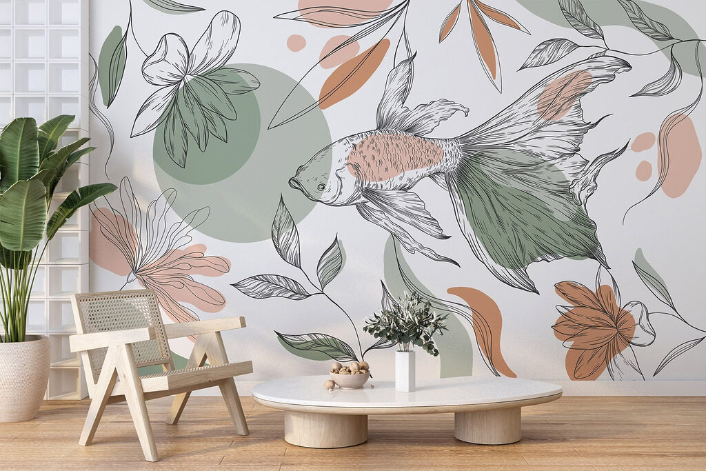 Fish and plants on a white background Fish and plants on a white background