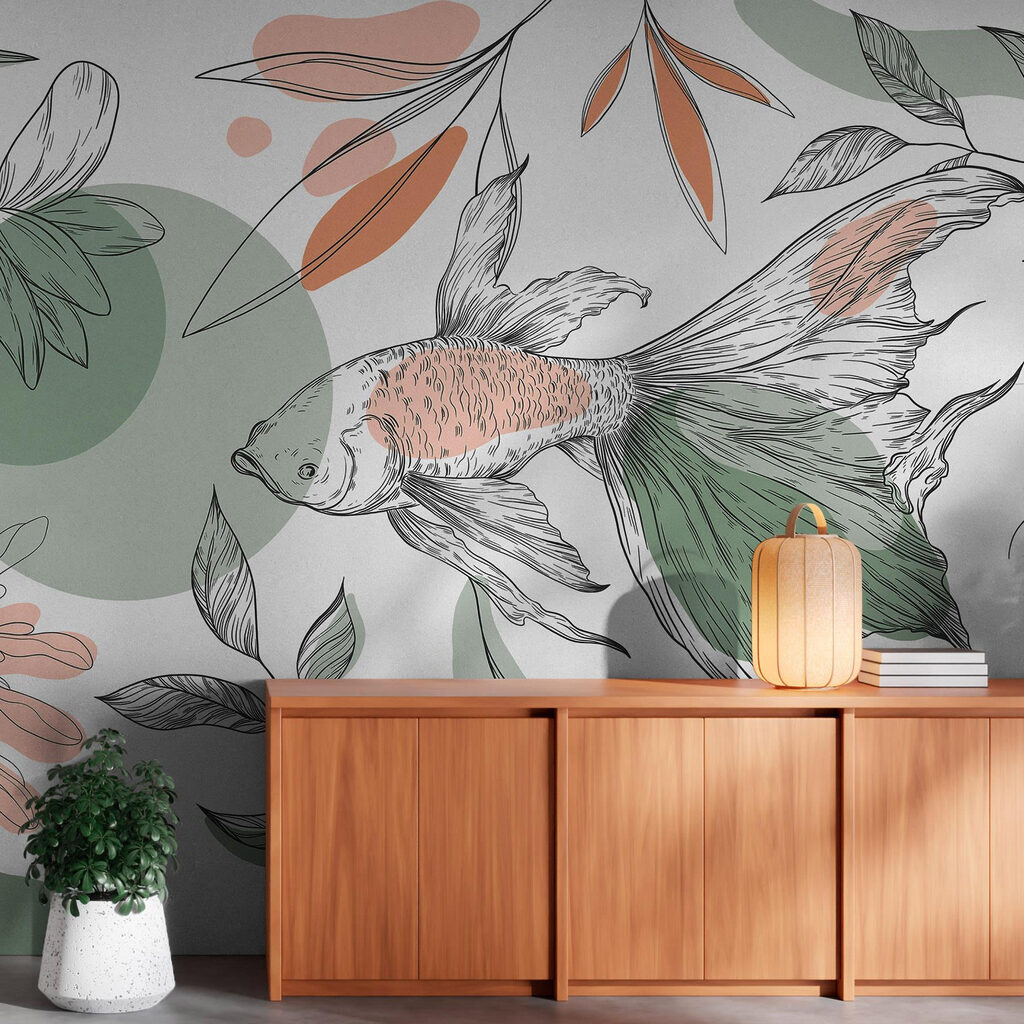 Fish and plants on a white background Fish and plants on a white background