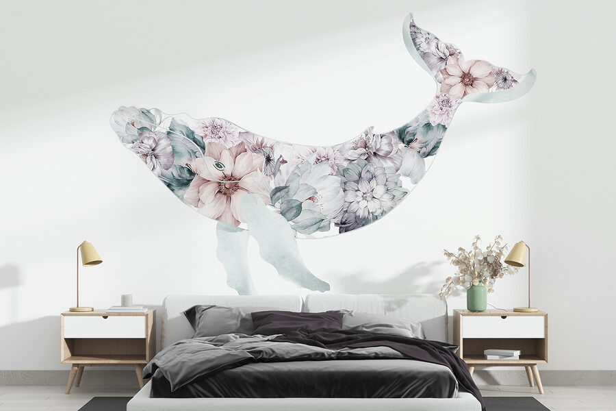 Walvis met bloemen erop
