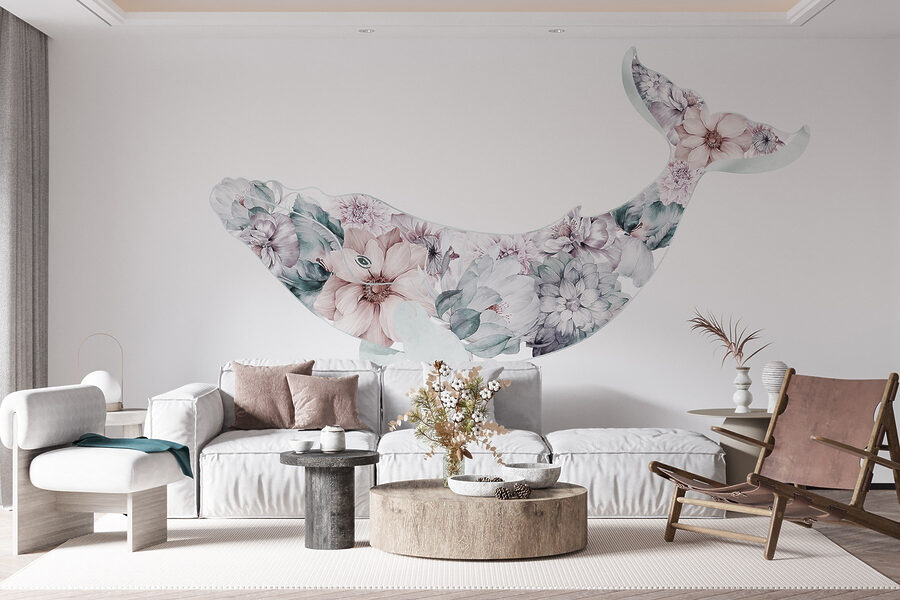 Walvis met bloemen erop
