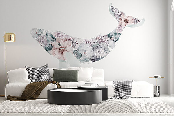 Walvis met bloemen erop Walvis met bloemen erop