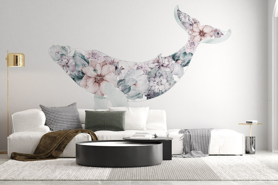 Walvis met bloemen erop