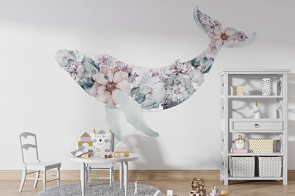 Walvis met bloemen erop Walvis met bloemen erop