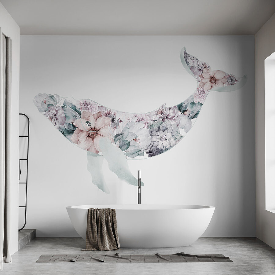 Walvis met bloemen erop