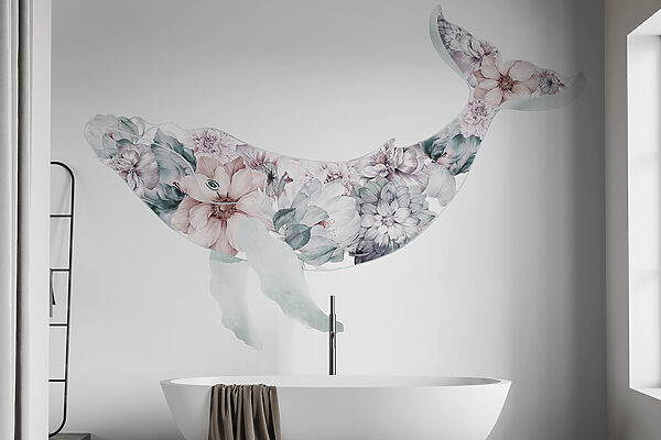 Walvis met bloemen erop Walvis met bloemen erop