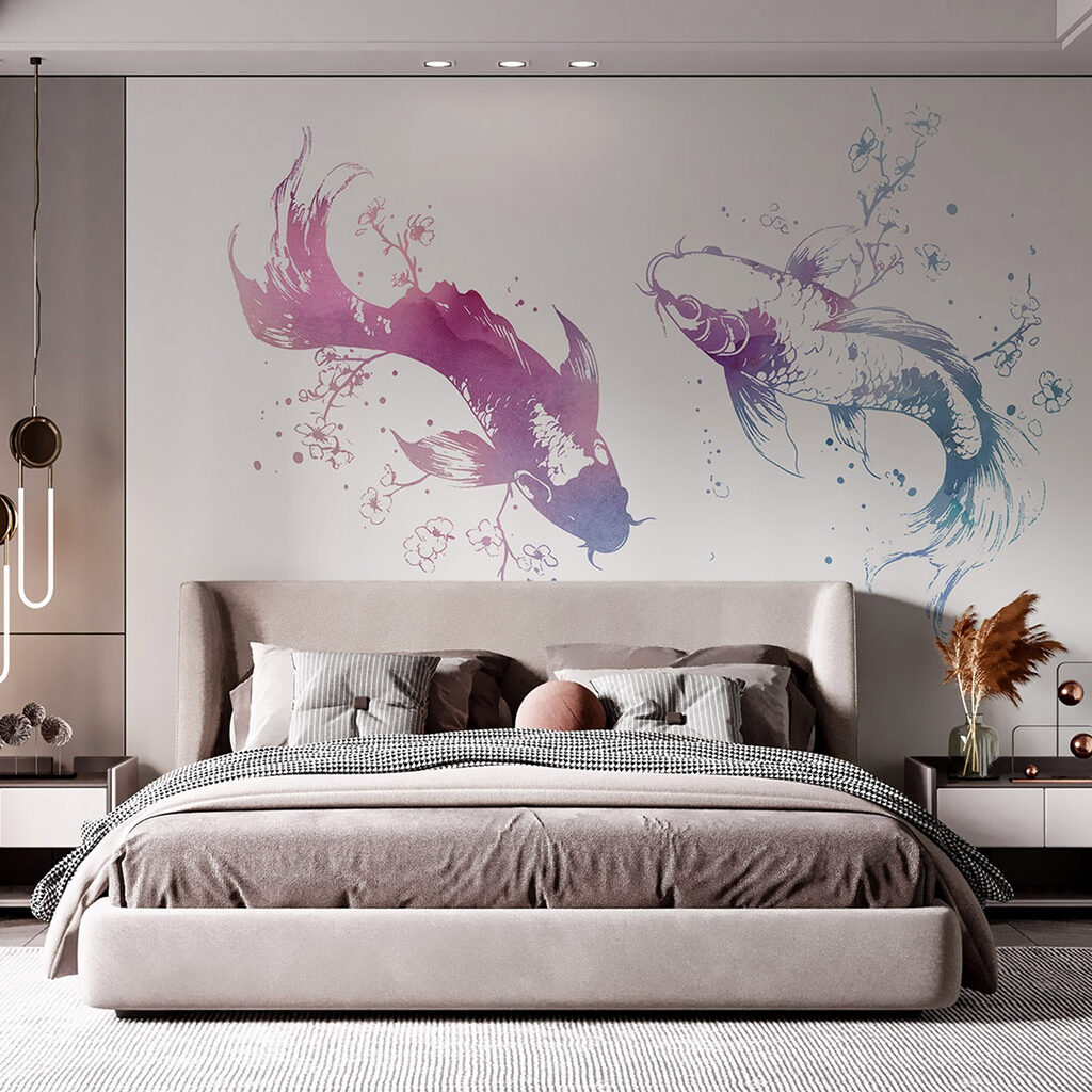 Two fish with watercolor splashes