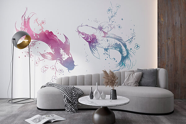 Twee vissen met waterverfspatten Twee vissen met waterverfspatten