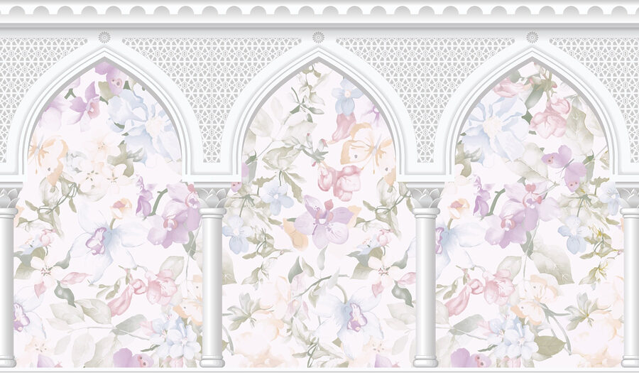 Behang met bloemen en bogen Behang met bloemen en bogen