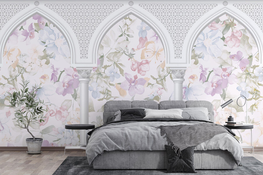 Behang met bloemen en bogen Behang met bloemen en bogen