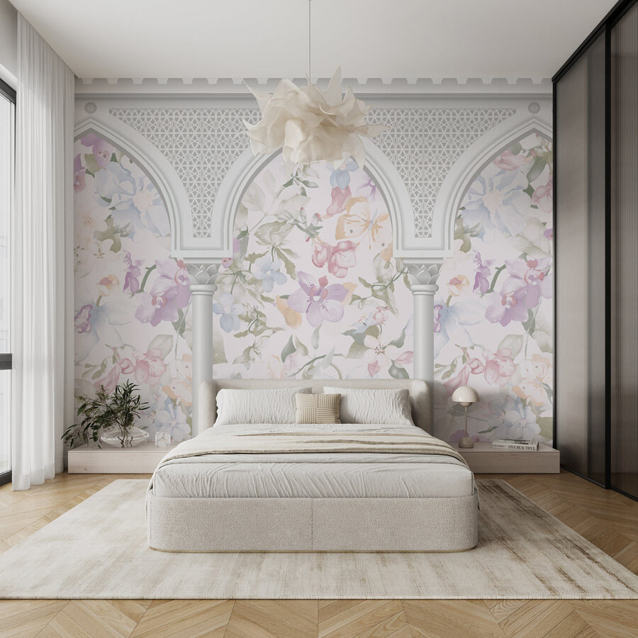Behang met bloemen en bogen Behang met bloemen en bogen