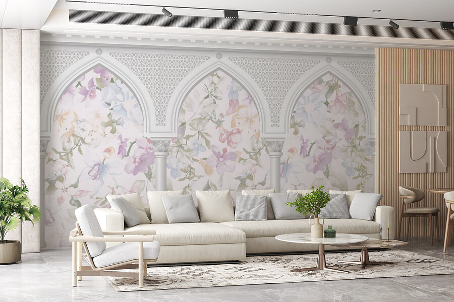 Behang met bloemen en bogen Behang met bloemen en bogen
